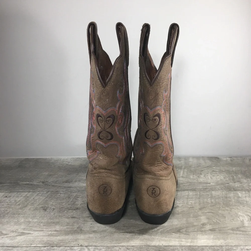 Tony Lama 3R #RR5003L Sorrel Bridle Brown Leather R Toe Cowgirl Boots Women's 7